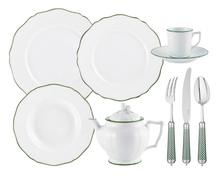 Raynaud Touraine double filet vert dinnerware collection