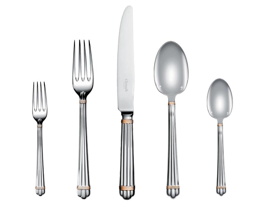 Aria cutlery, silver plated with gold ring by Christofle