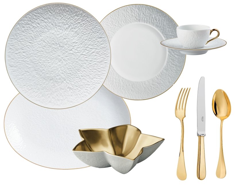 Raynaud Minéral Gold Rim dinnerware collection