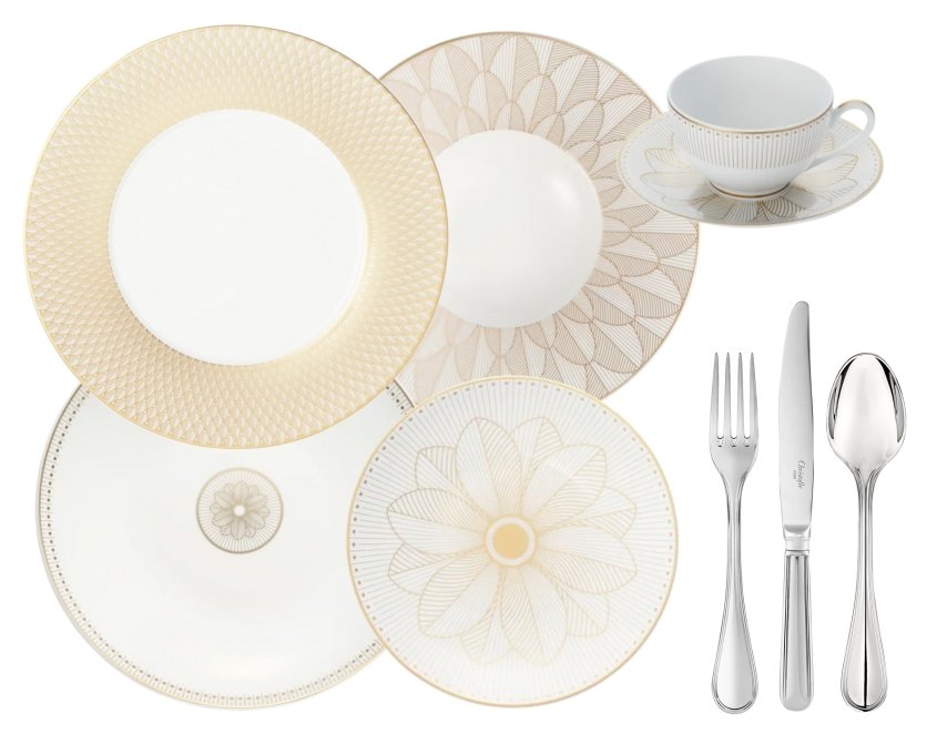 Christofle Malmaison Impériale Gold dinnerware collection