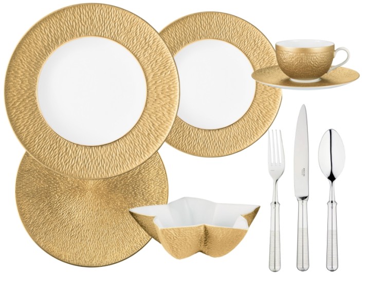 Raynaud Minéral gold dinnerware collection
