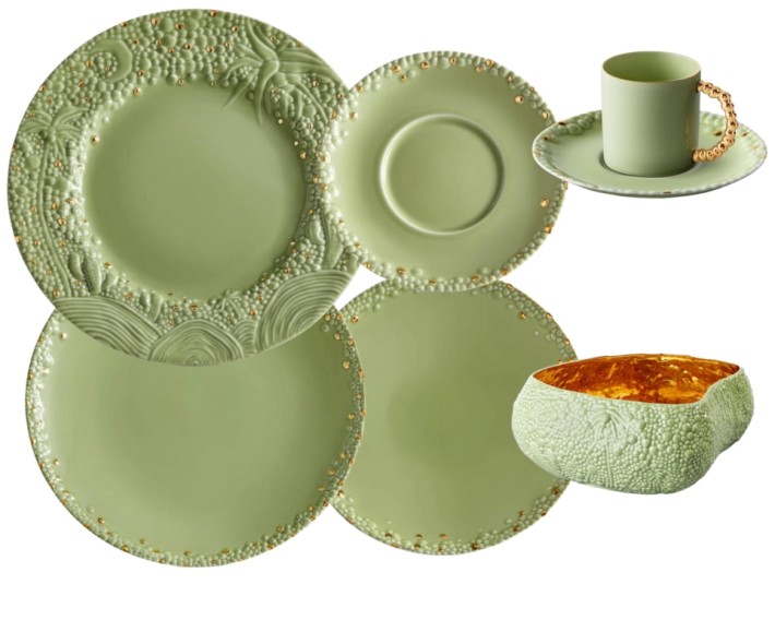 L'Objet Mojave Matcha Gold dinnerware collection