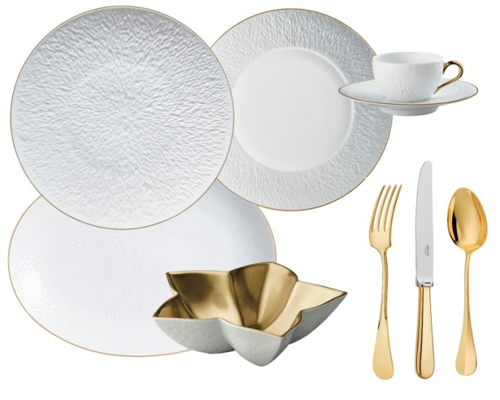 Raynaud Minéral Gold Rim dinnerware collection