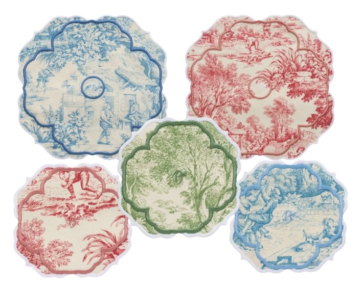 Trufflee Bee Fountain de Jouy Coasters Placemats Tablecloth