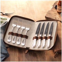 Robbe & Berking, Martelé cutlery, Silver plated, Barbecue set "frozen black" 8 pcs.