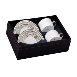 L'Objet, Perlée platinum, Tea cup and saucer set of 2