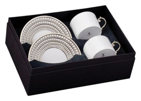 L'Objet, Perlée platinum, Tea cup and saucer set of 2