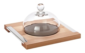 Schiavon, Essentia table accessories, silver plated, Wooden cheese board with dome