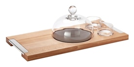Schiavon, Essentia table accessories, silver plated, Wooden cheese set with board, dome and bowls