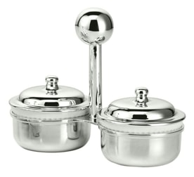 Schiavon, Essentia table accessories, silver plated, Two-section jam dish with lid and porcelain