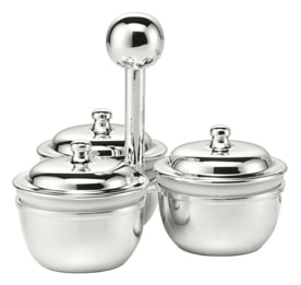 Schiavon, Essentia table accessories, silver plated, Three-section jam dish with lid and porcelain