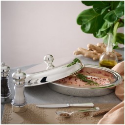Schiavon, Essentia table accessories, silver plated, Oval serving dish with pyrex and lid