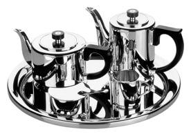 Robbe & Berking, Alta tea and coffee sets, silver plated, Mocha and tea set, 5-pieces with tray