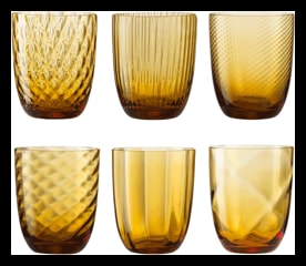 Nason Moretti, Idra glasses, Water glasses set of 6, amber