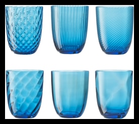 Nason Moretti, Idra glasses, Water glasses set of 6, turquoise