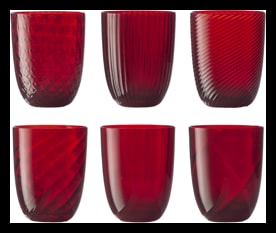 Nason Moretti, Idra glasses, Water glasses set of 6, red