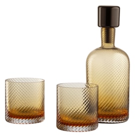 Nason Moretti, Borealis set, Bottle and 2 tumblers set, amber