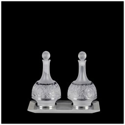 Lalique, Versailles, Set of 2 oil/vinegar cruets and tray
