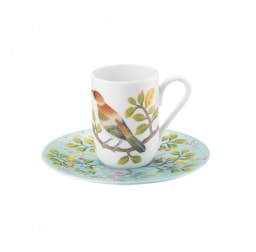 Raynaud, Paradis, Espresso cup white background and saucer turquoise background