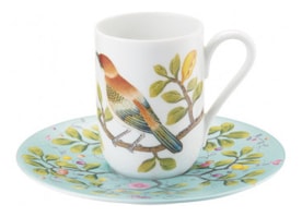 Raynaud, Paradis, Espresso cup white background and saucer turquoise background