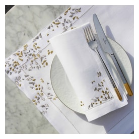 Valombreuse, Fragments table linen, Placemat and napkin set, gold and silver