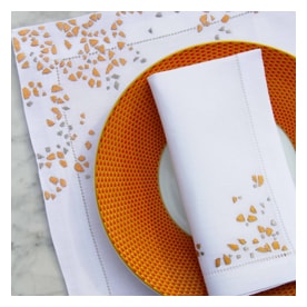 Valombreuse, Fragments table linen, Placemat and napkin set, orange