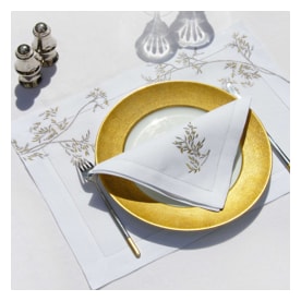Valombreuse, Nagoya table linen, Placemat and napkin set, gold and silver