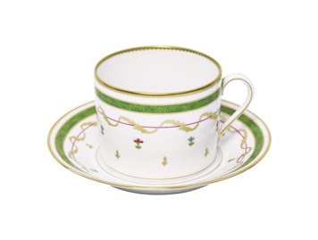 Haviland, Vieux Paris vert, Set of 2 cappuccino cups and saucers
