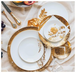 Bernardaud, Vegetal Gold, Dessert plates, set of 4