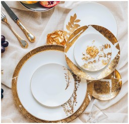 Bernardaud, Vegetal Gold, Set of 4 moka cups and saucers