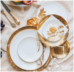 Bernardaud, Vegetal Gold, Dinner plates, set of 4