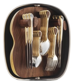 Christofle, Carrousel, silver plated, 24-piece flatware set with shell, partially gilded