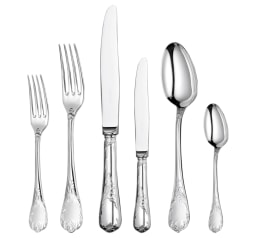 Christofle, Malmaison cutlery, silver plated, Flatware set for 12 people (75 pieces) with chest