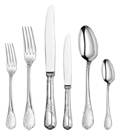 Christofle, Malmaison cutlery, silver plated, Flatware set for 12 people (75 pieces) with chest