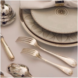 Christofle, Malmaison cutlery, silver plated, Flatware set for 12 people (75 pieces) with chest