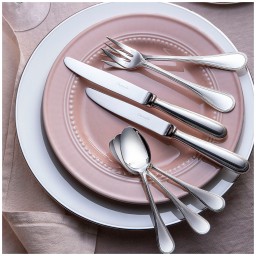 Christofle, Perles cutlery, stainless steel, Flatware set for 12 people (75 pieces) with chest