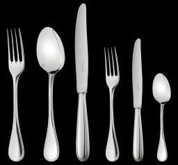 Christofle, Perles cutlery, silver plated, Flatware set for 6 people (36 pieces) with chest