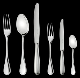 Christofle, Perles cutlery, silver plated, Flatware set for 6 people (36 pieces) with chest