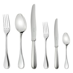 Christofle, Perles cutlery, silver plated, Flatware set for 12 people (110 pieces) with chest
