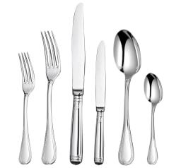 Christofle, Malmaison cutlery, silver plated, Flatware set for 12 people (110 pieces) with chest
