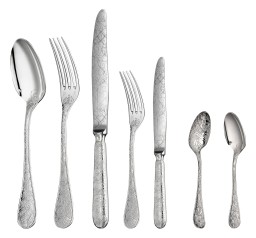 Christofle, Jardin d'Eden, silver plated, Flatware set for 6 people (36 pieces) with chest