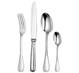 Christofle, Malmaison cutlery, silver plated, Flatware set for 6 people (24 pieces) with chest