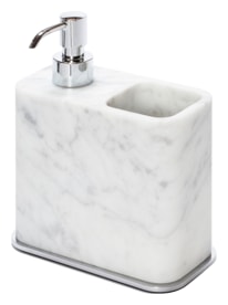 Giobagnara, Polo Arabescato White Marble Bathroom Set, Soap dispenser and toothbrush holder