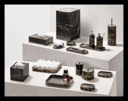 Giobagnara, Positano Black Portoro Marble Bathroom set, Round box