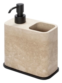 Giobagnara, Polo Travertino Marble Bathroom Set, Soap dispenser and toothbrush holder