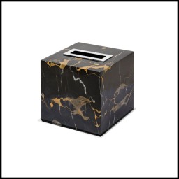 Giobagnara, Positano Black Portoro Marble Bathroom set, Square tissue holder