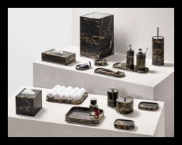 Giobagnara, Positano Black Portoro Marble Bathroom set, Rectangular soap bowl