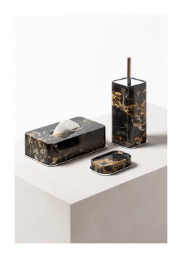 Giobagnara, Positano Black Portoro Marble Bathroom set, Rectangular soap bowl