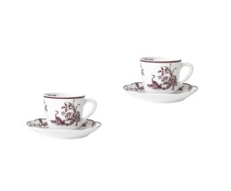 Bernardaud, Albertine prune, Set of 2 coffee cups and saucers