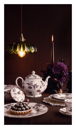 Bernardaud, Albertine prune, Set of 2 coffee cups and saucers